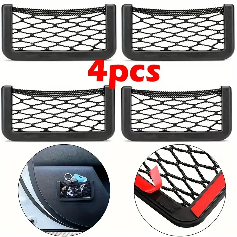 

Car Universal Organizer Mesh Storage Bag Auto Paste Net Pocket Card Phone Holder Storage and Organization Car Accessories