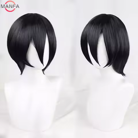 High Quality Mikasa Ackerman Cosplay Wig Short Black Heat Resistant Synthetic Hair Anime Wigs + Wig Cap