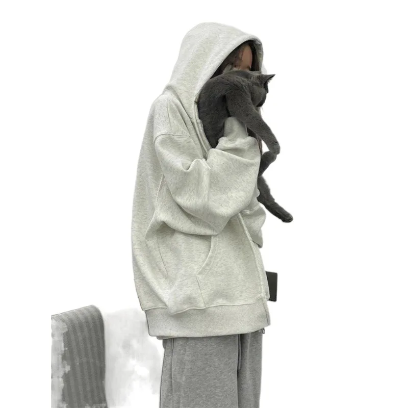Autumn Winter Retro Harajuku Solid Women Zip Up Hoodies Korean Style Oversize  Long Sleeve Sweatshirt Hooded Coats Streetwear
