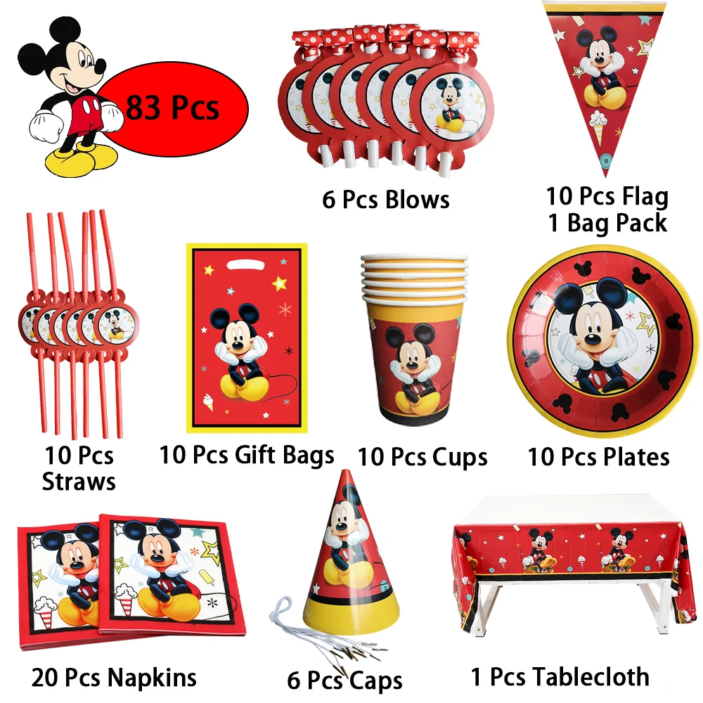 

Mickey Mouse Party Supplies Set Paper Plate Cup Napkin Tablecloth Balloon Birthday Decoration Tableware Set 1 birthday boy