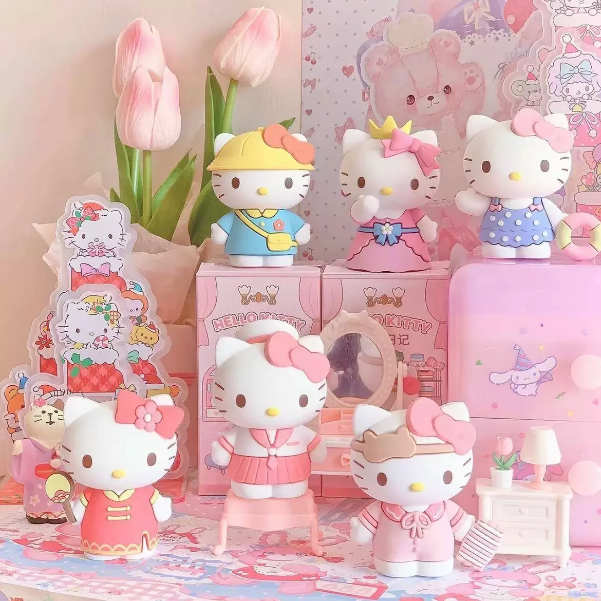 

Genuine Sanrio Hellokitty Dressing Diary Blind Box Doll Figure Desktop Car Ornaments Girl Trend Toy Children'S Birthday Gift