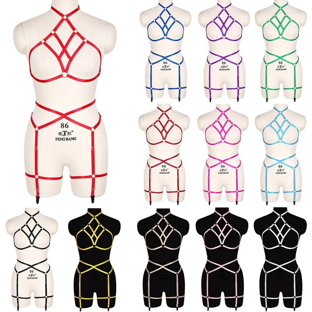 

Straps Body Harness Bondage Elastic Cage Bra Pole Dance Rave Outfit Adjust Wedding Leg Garter Belt Sexy Lingerie Harness Set