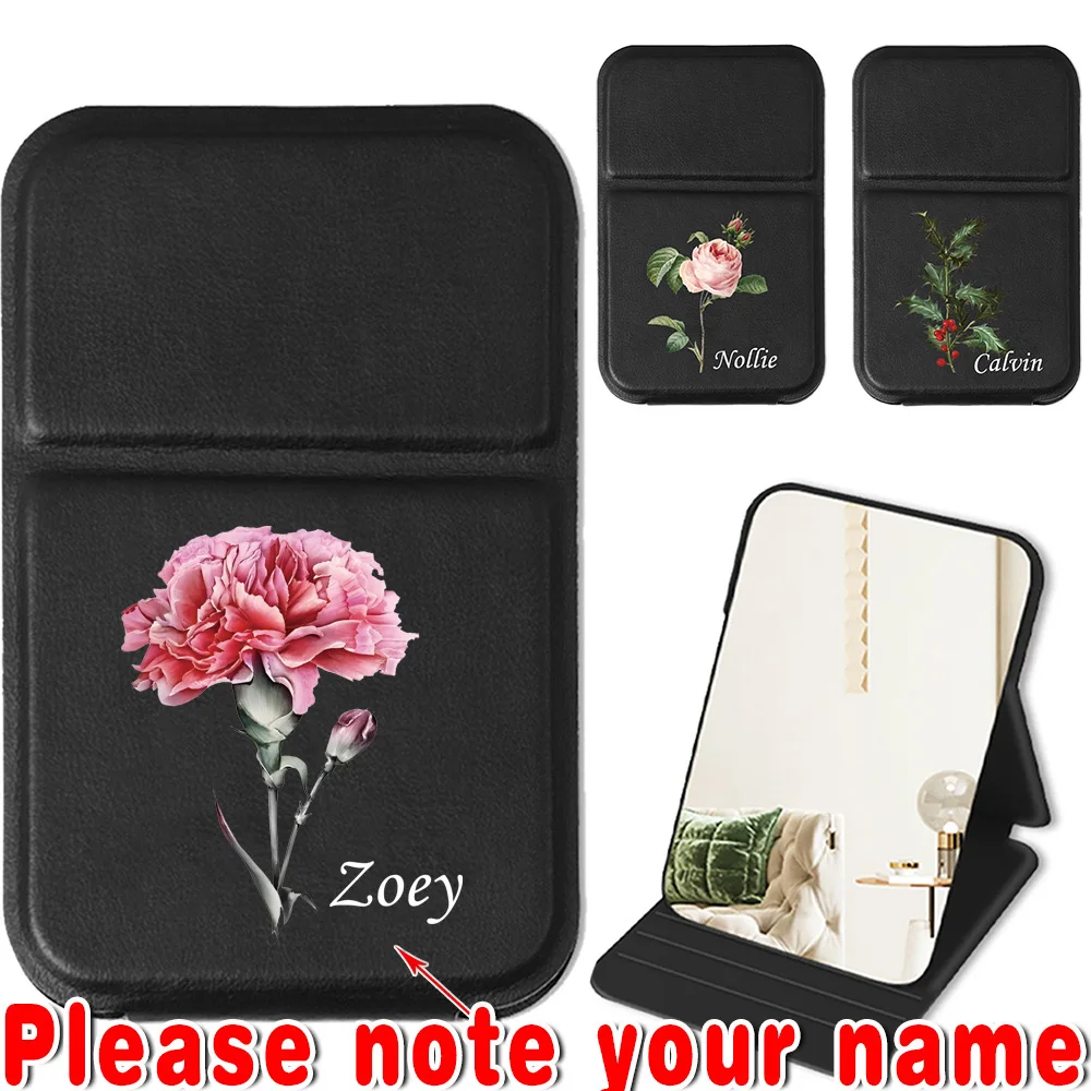 

Customized Name PU Hand-Held Makeup Mirror Desktop Cosmetic Vanity Mirror Leather Cover Pocket Beauty Tool DIY Travel Accessory