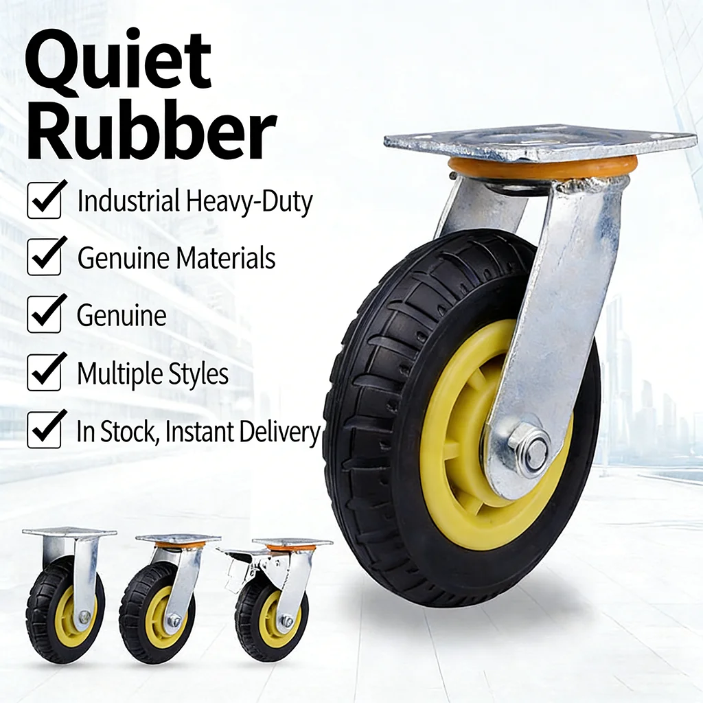 

1PCS Heavy-duty swivel casters 4/5/6/8 inches, silent rubber swivel wheels, brake casters for pallet trucks and hand trucks