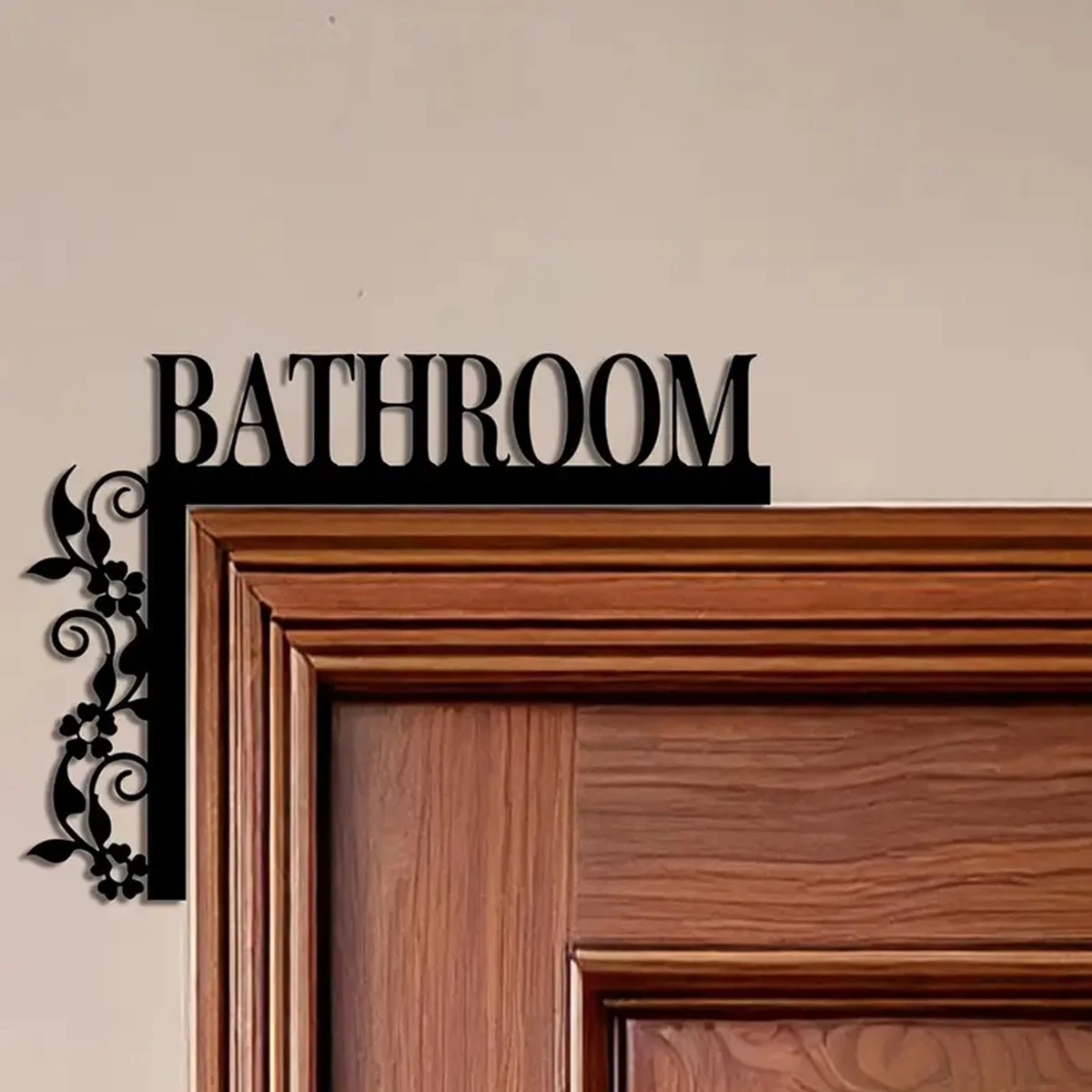 Elegantes Metall-Badezimmertürschild, Wandmontierte Eisenkunst-Dekorationsplatte mit Blumendesign, Geeignet für Inneneinrichtung, Badezimmerdekoration – Detail 7
