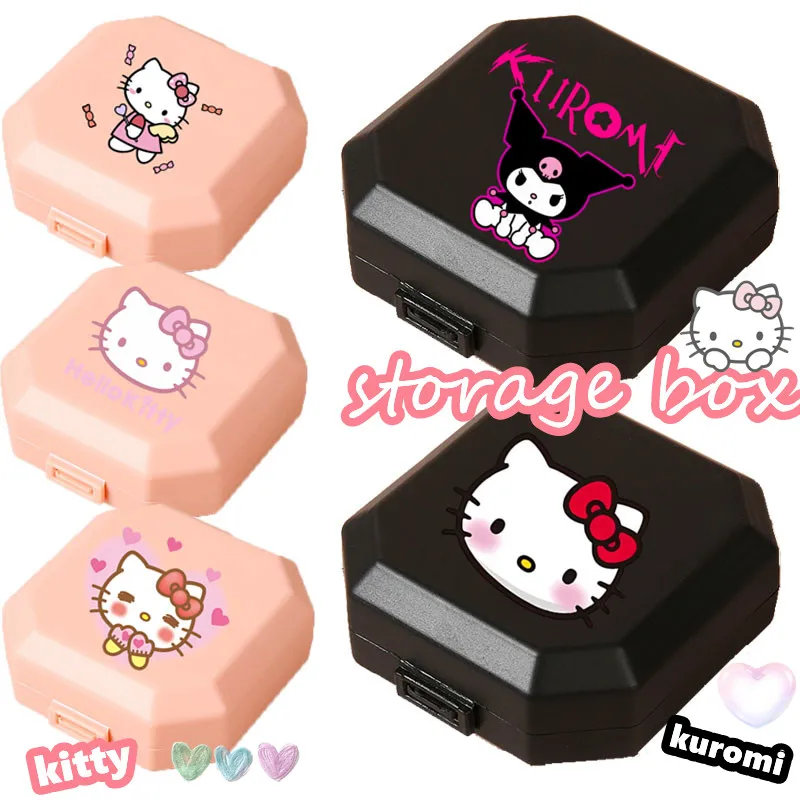 Hello Kitty Pill Box Cartoon Melody Storage Jewelry Earrings Kuromi Candy Life Portable Daily Supplies Kuromi Girl Birthday Gift