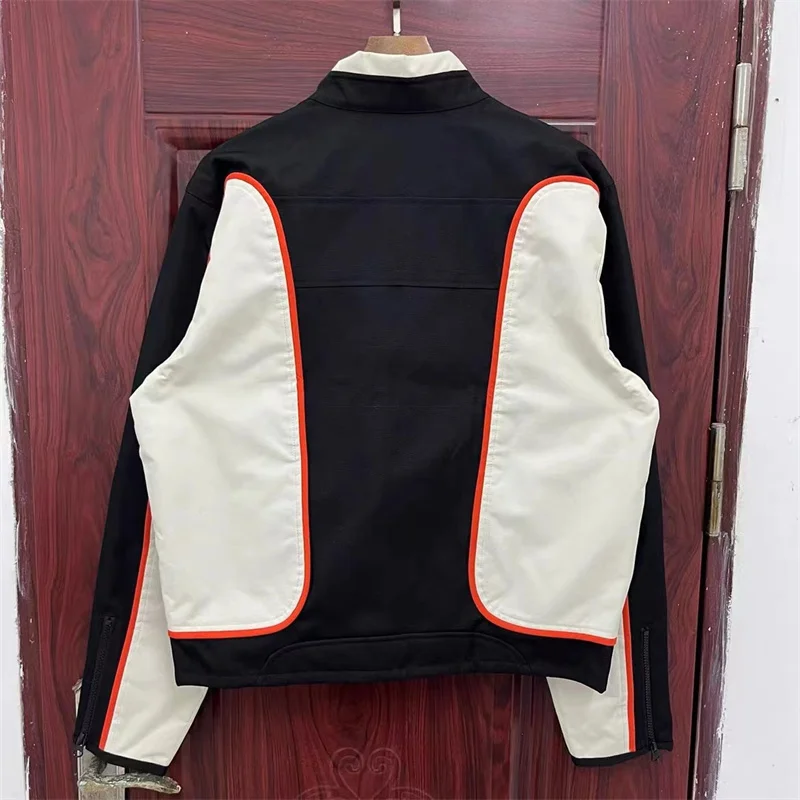 American Retro Racing Flying Jacket Top Quality Fashion Black White Colour Block Autumn Winter Mens Womens Jacket