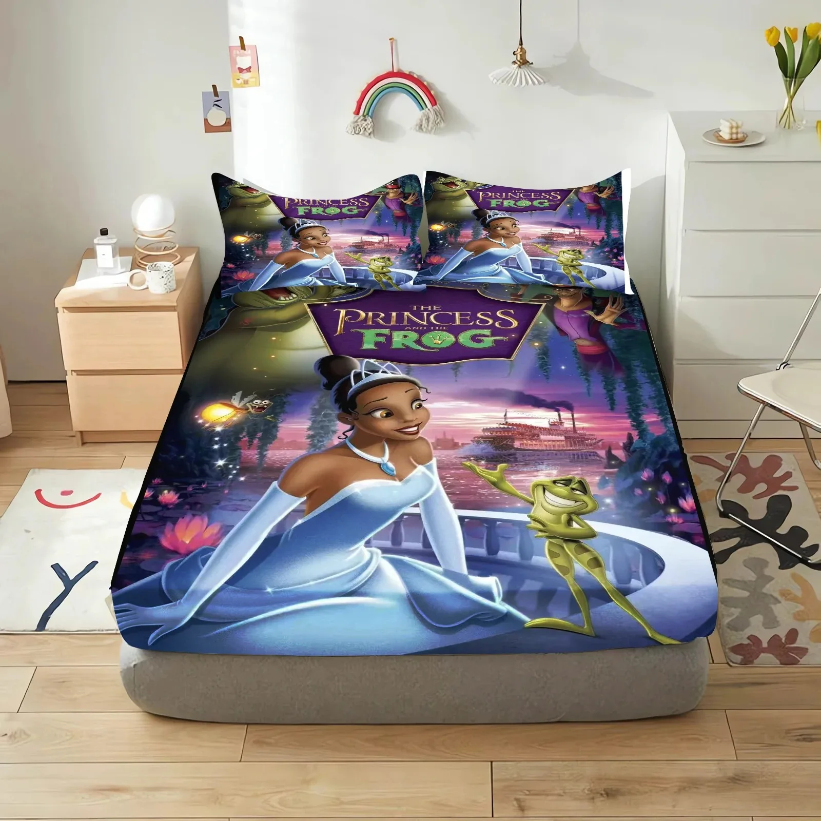 Princess And The Frog Fitted Sheet,Disney Cartoon Bed Sheet,Cute Princess Cartoon Printing Sheets,Bedding Children Gifts