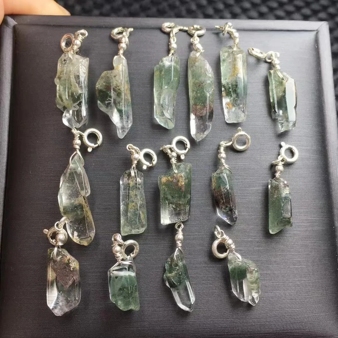 

Unit One Piece 925 Silver Buckle With Wholesale Natural Green Phantom Mountain Quartz Crystal Healing Random Shape Pendant