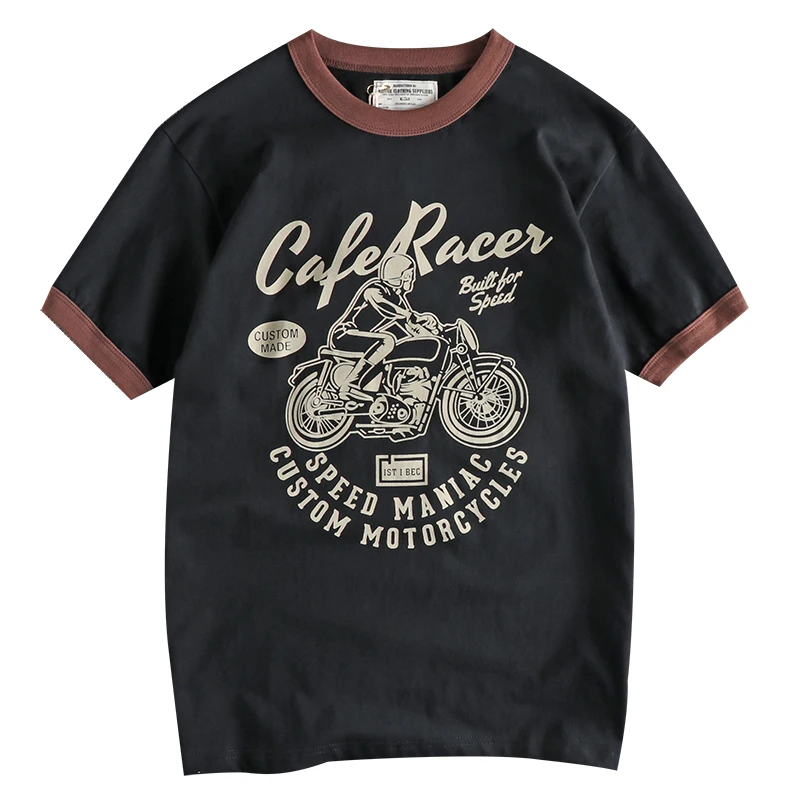 200gsm 100% Cotton Motorcycle Letter Printed t shirts for men Summer Loose Tees Tops 24SS Y2k Youth Male Vintage High Quality