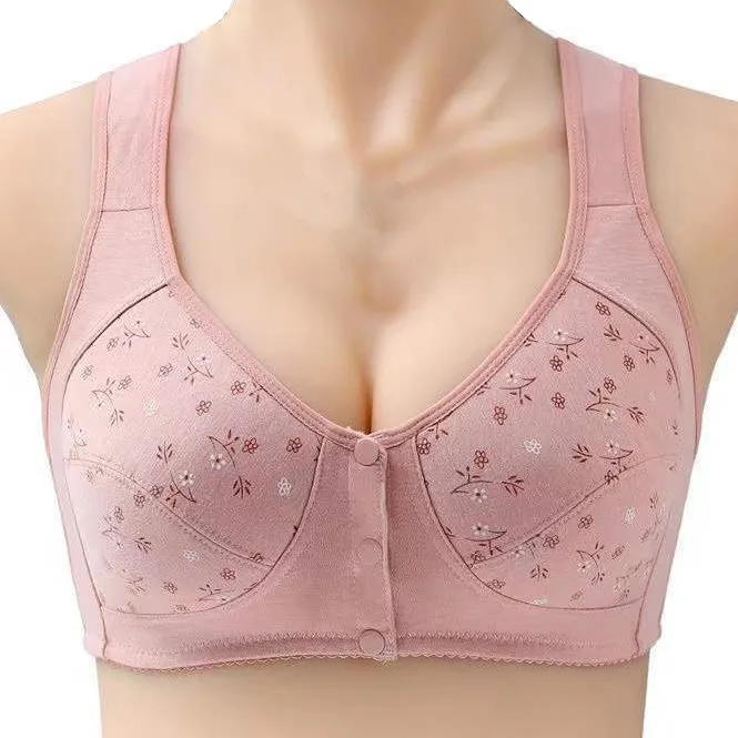 

Women'S Plus Size Bra Front Snap Three Button Fitted Floral Print Bra Seamless Front Closure Bras For Women Bralette Push Up