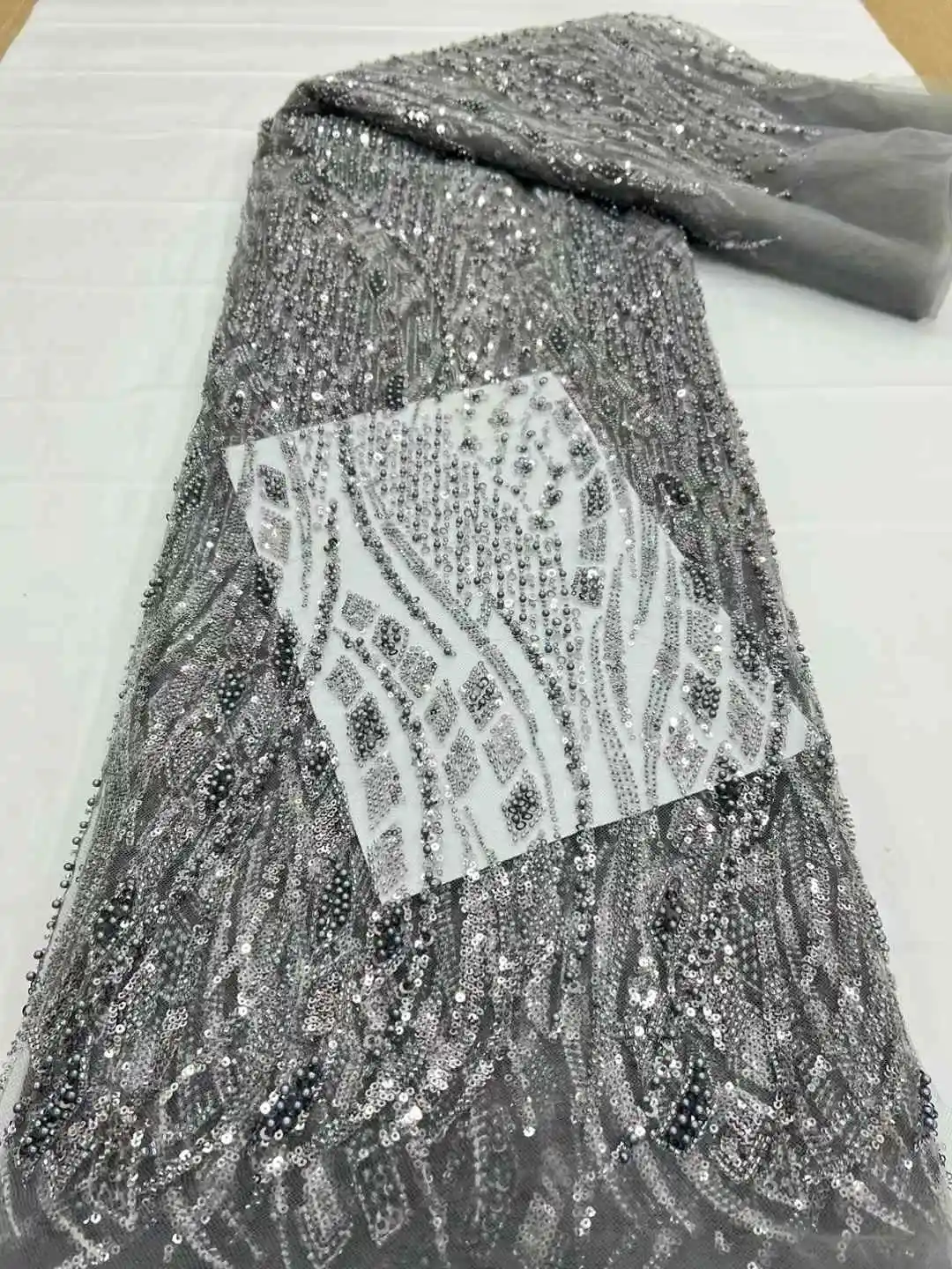 African Heavy Beaded Lace Fabric, Nigerian Sequins Tulle, 3D Fabric Material for Wedding, High Quality, 2025, 5 Yards