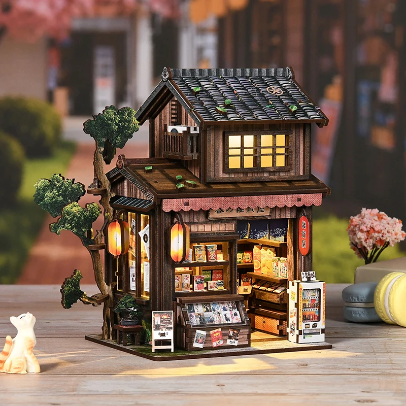 3D Puzzles Dollhouses DIY Wooden Book Nook Figurines Miniature Kits Bookshelf Home Bookend Decoration For Adults Handmade Gifts