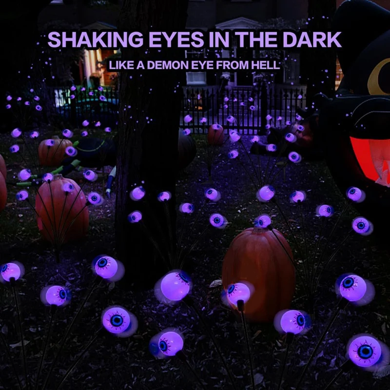 Украшения для Хэллоуина, уличные фонари для глазного яблока, 4 шт., 8 светодиодов, солнечные фонари, качающиеся на ветру для сада, двора, прочный фиолетовый