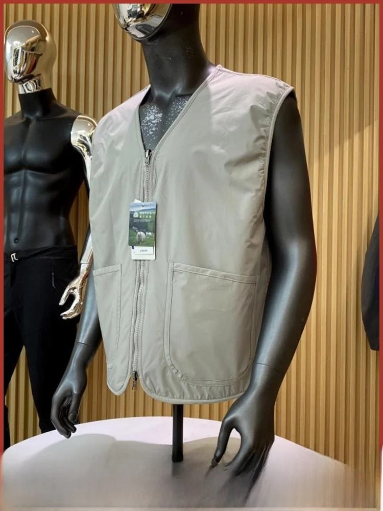 

Двусторонний носимый повседневный мужской шерстяной жилет Jaet, осенне-зимний теплый удобный полиэстер с V-образным вырезом на молнии, украшенный