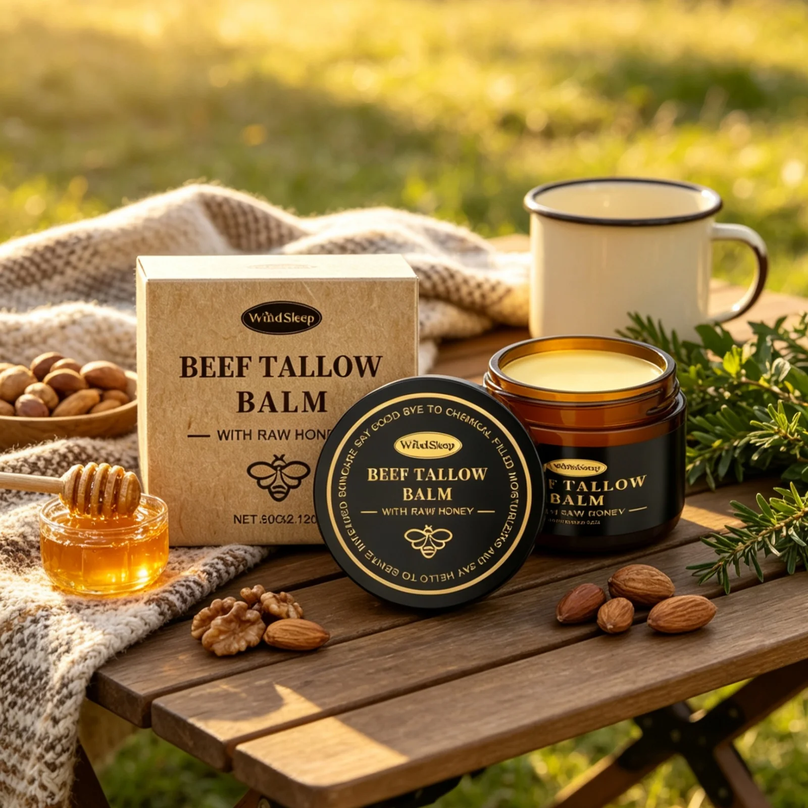 Woodsleep Beef Tallow Moisturizer Cream Relieve Dryness Skin Brightening Non Greasy Deep Nourishment Natural Tallow Face Cream
