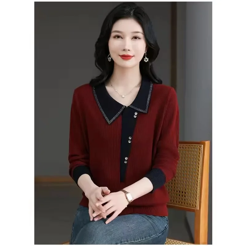 Joindre ensemble pull à revers haut pull en tricot pour femme chemise pull à la mode nouveau printemps et automne chemise à Base ample pour les femmes