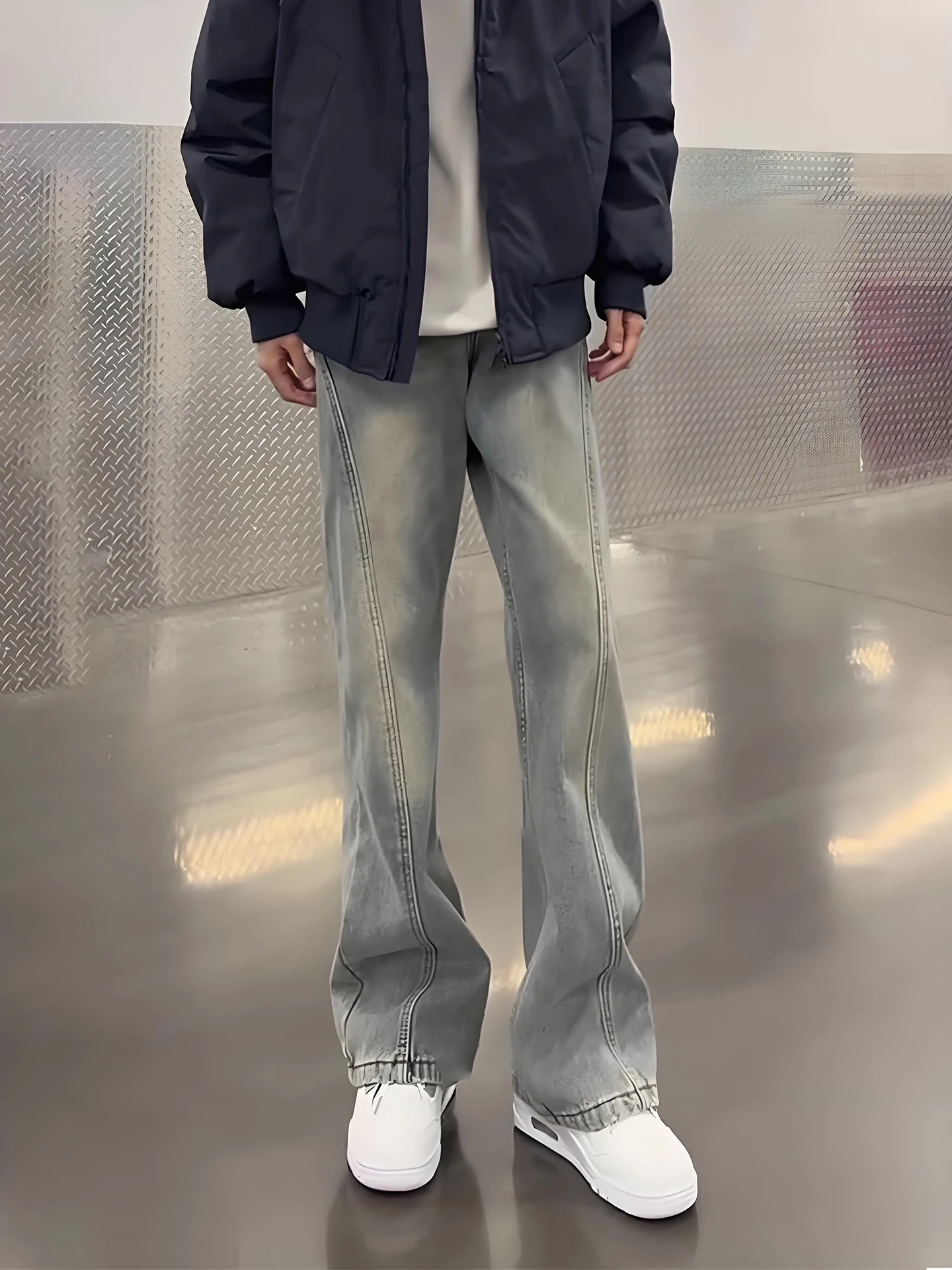 

Retro Blue Men's Flared Straight Leg Jeans American High Street Sle Spring Faion High Waist Denim Pants Youth Wear