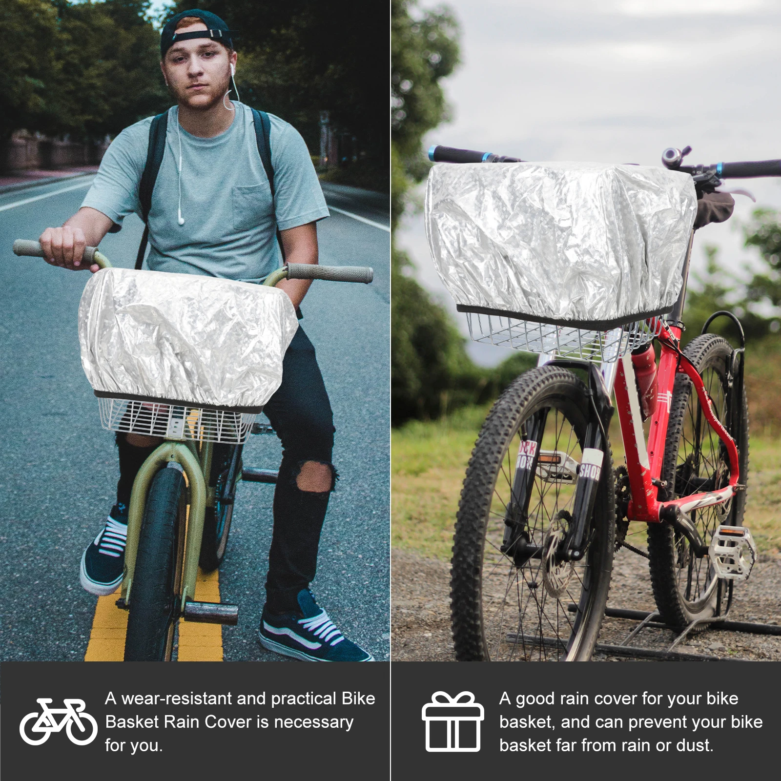 

Bicycle Basket Waterproof Rainproof Dust for Camping Cycling Travel Foldable Bike Protective Sleeve for Front Rear Baskets