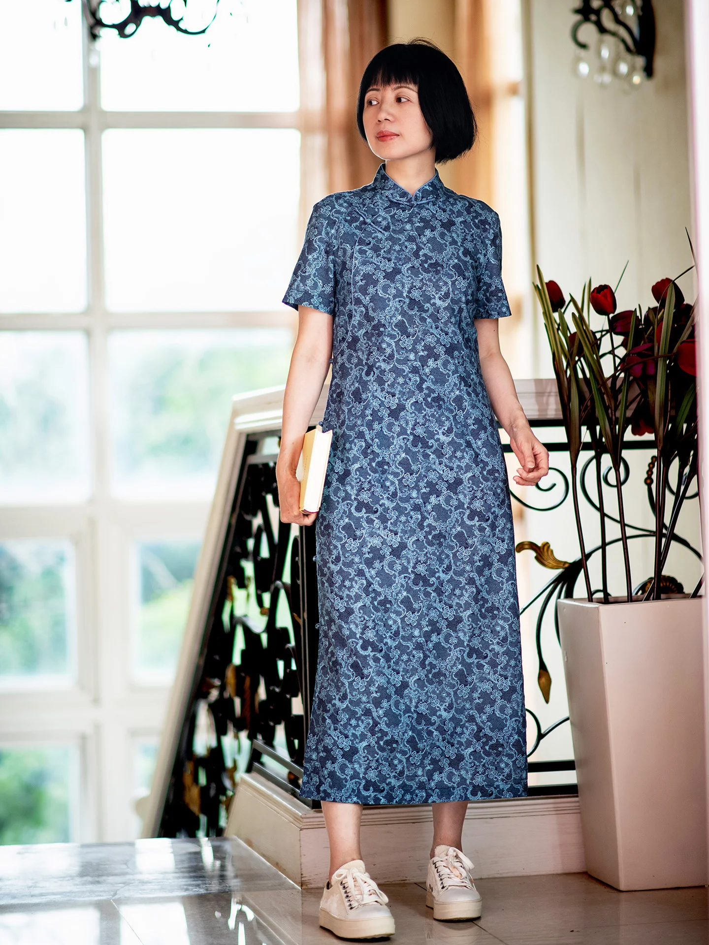 

Элегантное женское платье из шелка и льна с длинным рукавом, оригинальный китайский дизайн, для повседневной носки, с низким разрезом, летнее, модное