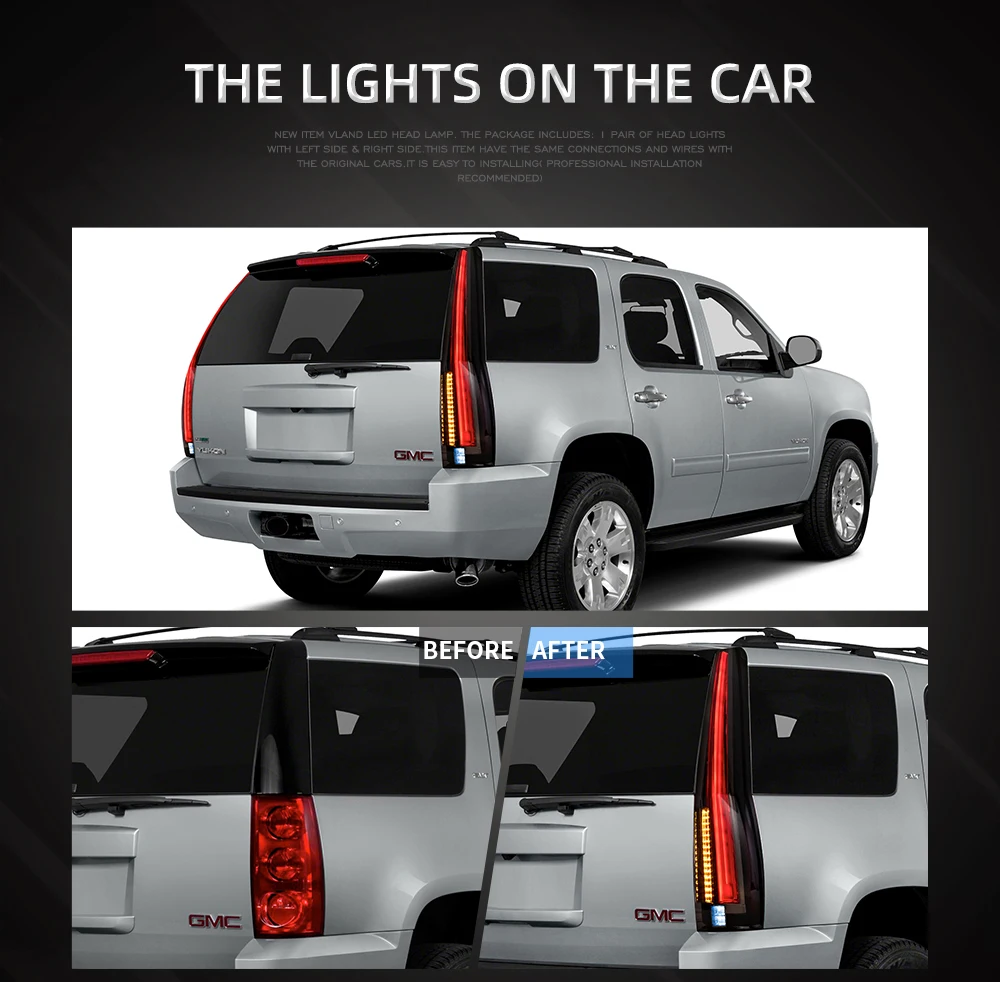 VLAND LED Tail Lights for GMC Yukon Chevy Tahoe Suburban 3rd Gen 2007–2014 W/ Start-up Animation Rear Lamps Assembly Set of 2