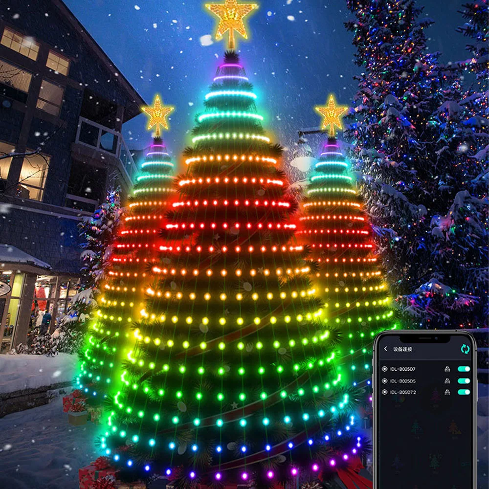 ضوء شجرة عيد الميلاد الذكي 2.1 متر/6.9 قدم، تطبيق وجهاز تحكم عن بعد، مزامنة موسيقى 400 مصباح LED، نمط DIY، مقاوم للماء، مؤقت، لديكور عيد الميلاد