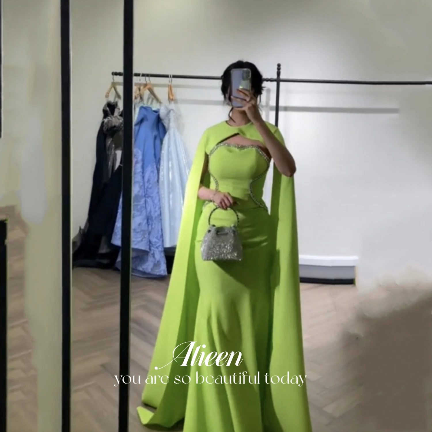 Aileen Mermaid Gala Dresses Woman Eid Al-fitr Long Wedding Party Dress Women Elegant Luxury Shawl Shiny Green Sexy Evening Gown