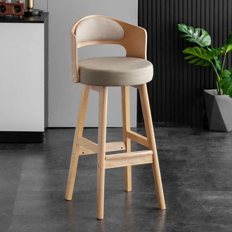 

Nordic Modern Minimalist Luxury Bar Stool with Backrest Solid Wood Home Kitchen Counter Stool Fashionable High Chair