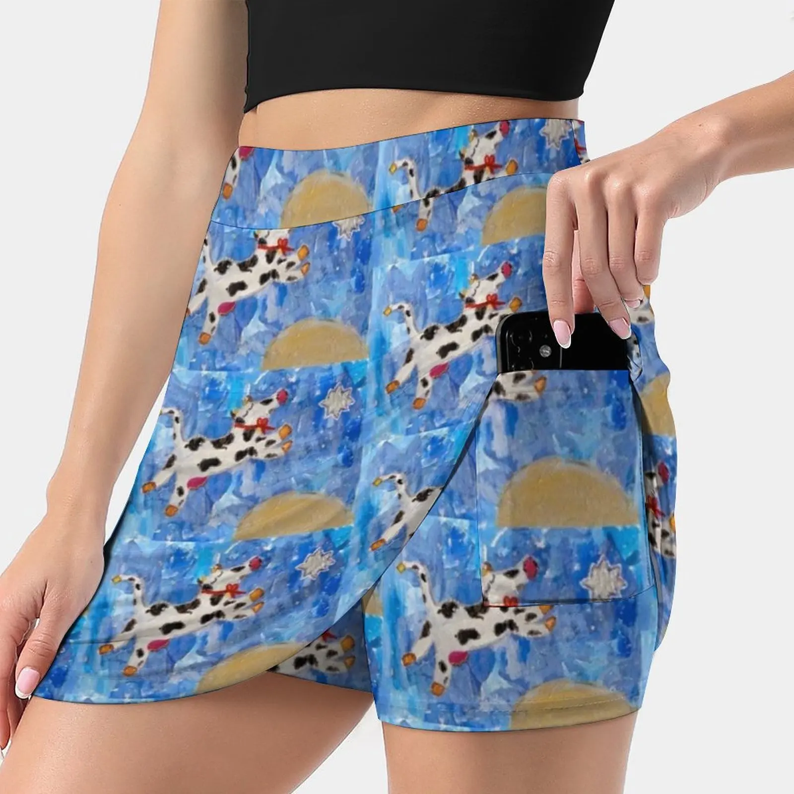 Over The Moon Women's skirt With Hide Pocket Tennis Skirt Golf Skirts Badminton Skirts Running skirts Acrylic Mixed Media