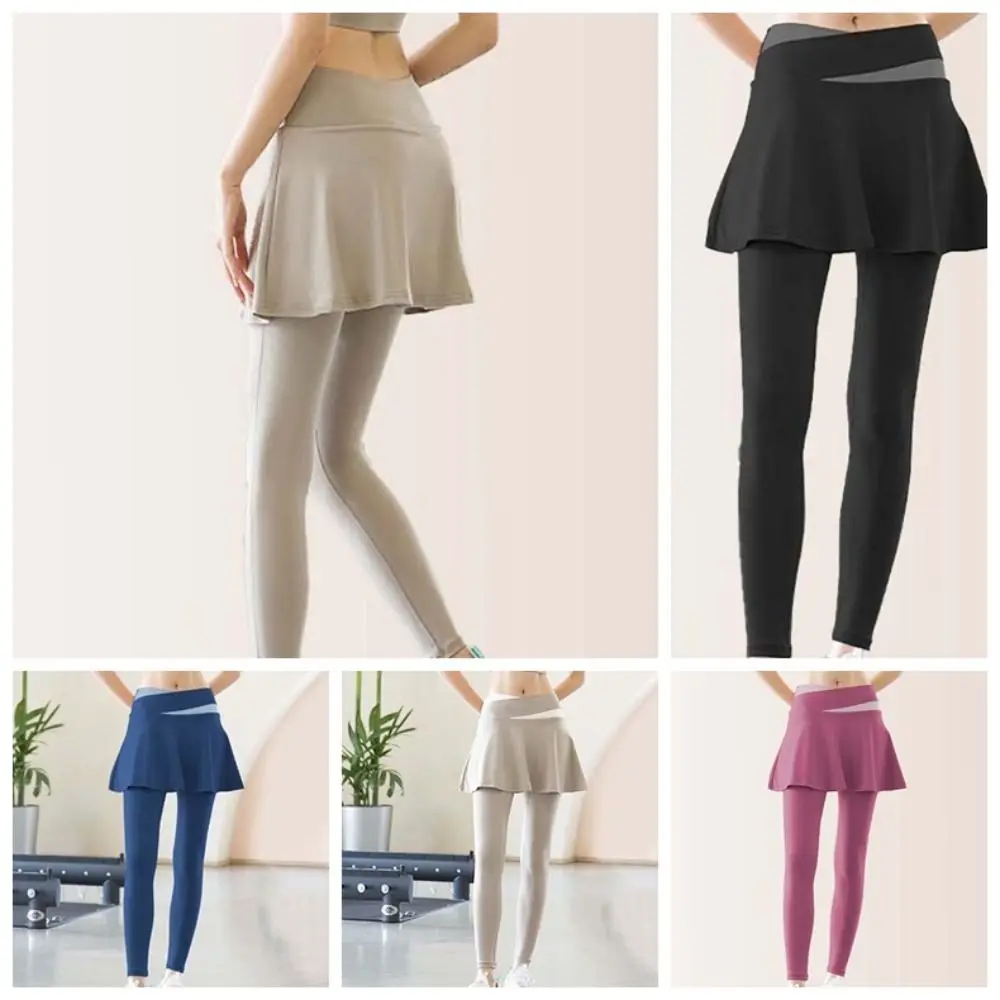 Combined in One Fitness Leggings High Waist Contrasting Color Elastic Pants Skirt Thickened Plus Size Sports Yoga Pants Outdoor