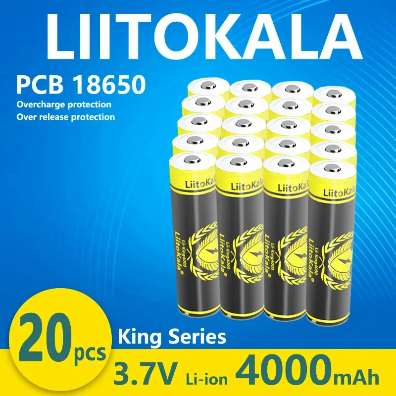 20 piezas LiitoKala KING4000-PCB 18650 4000mAh batería 3,7 V Li-ion batería recargable PCB protegida para juguetes de linterna