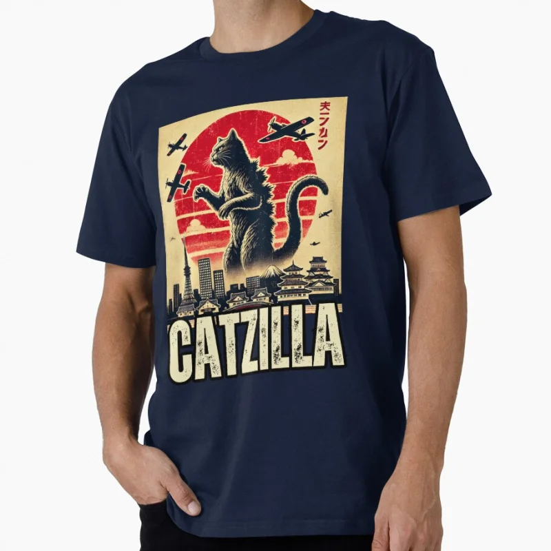 Japanese Art 1223 Catzilla Cat Monster kitty funny Gift t shirt 100% cotton printed y2k clothes All size Tops S-6XL cartoon Tee