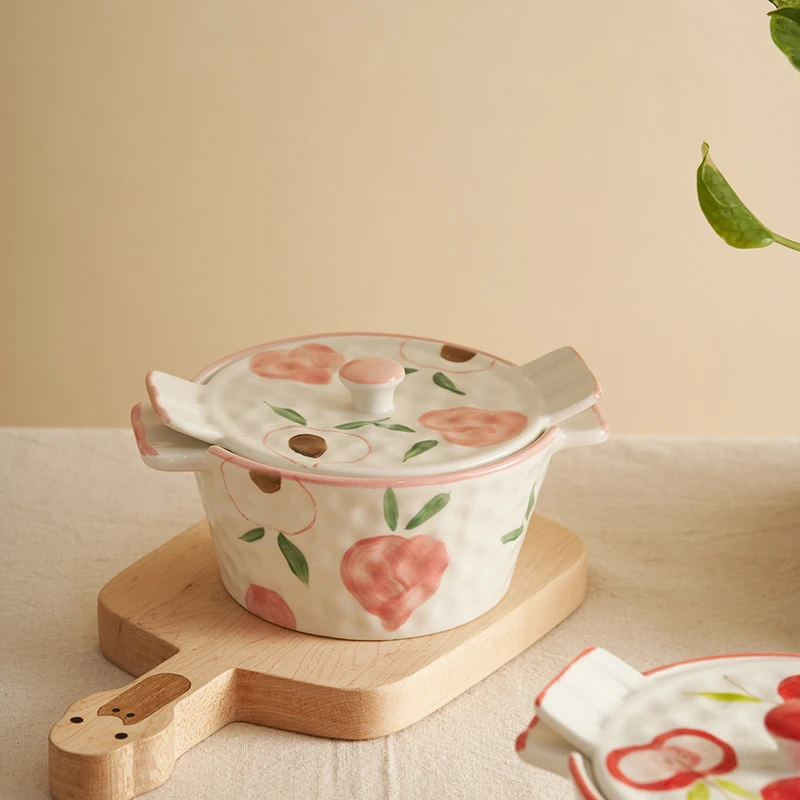 

Salad Bowl High Appearance Level Household Japanese Vegetable Salad Fruit Salad Bowl Binaural Bowl with Tureen Ceramic Bowl