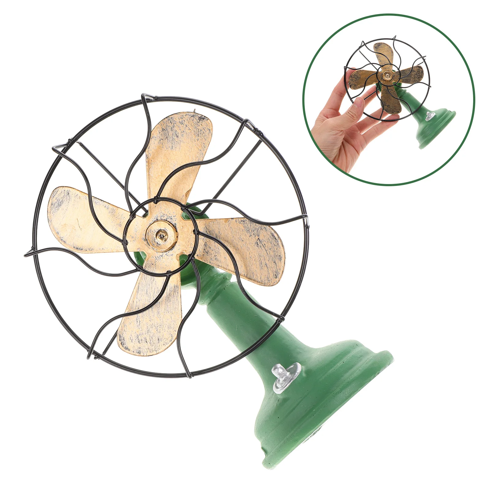 

Vintage Standing Fan Decorative Iron Non Functional Home Outdoor Rustic Distressed Finish with Exposed Bolts Wire Grill Beveled