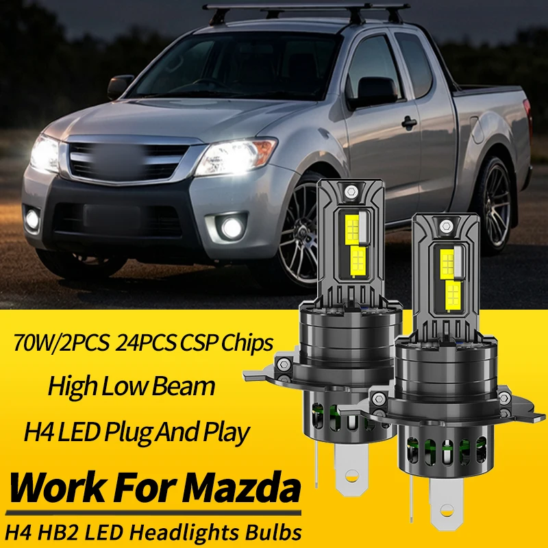 2PCS H4 HB2 LED Headlight Bulbs High Low Beams Canbus For Mazda 323 98-04 Demio 96-03 Familia 00-04 BT-50 06-11 Premacy 99-05