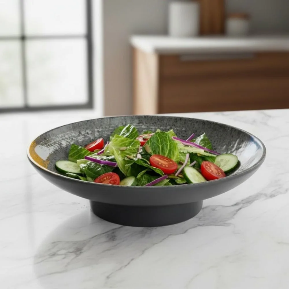 Simulated Ceramic Melamine High Feet Salad Plate Retro Heat-resistant Fruit Dish Scald-proof Deepened Dessert Plate Appetizer