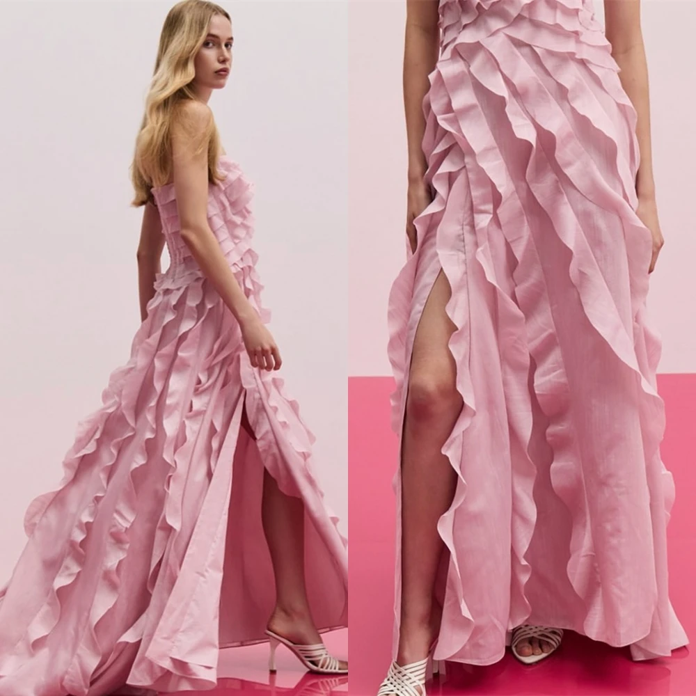 فستان سهرة مخصص رشيق من الساتان بدون حمالات على شكل حرف A، فساتين حفلة موسيقية رائعة بدون أكمام، فساتين مناسبة خاصة فاخرة