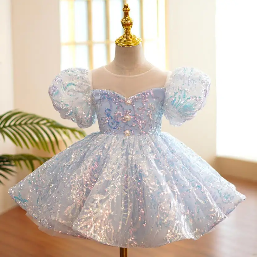 

Baby Baptism Clothing Sequined Design Birthday Party Ball Gown Girls Christening Princess Dresses For Easter Eid Vestidos A1208