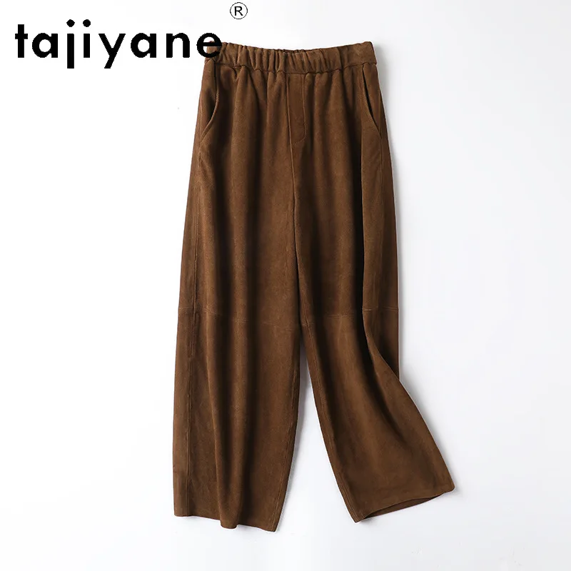 TAJIYANE Genuine Leather Pant Suede Sheepskin Carrot Pants Ankle-Length Pantalon Femme Casual Wide Leg Pants of Women Clothes