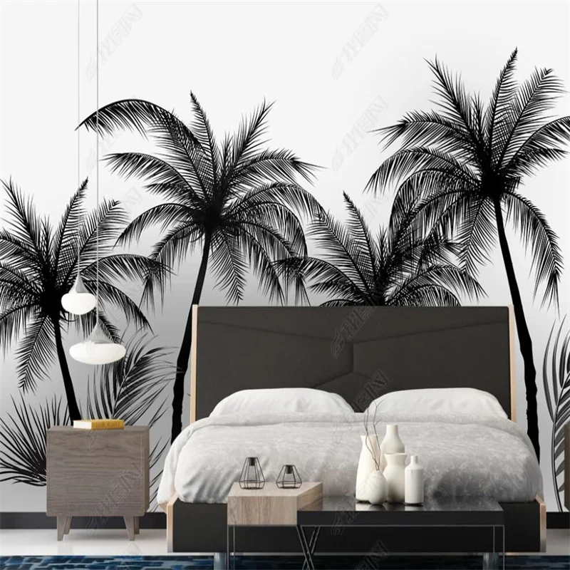 

Black and White Sketch Tropical Rainforest Coconut Tree Mural 3d Wallpapers Nordic Style Livng Room Wall Papers Home Decor