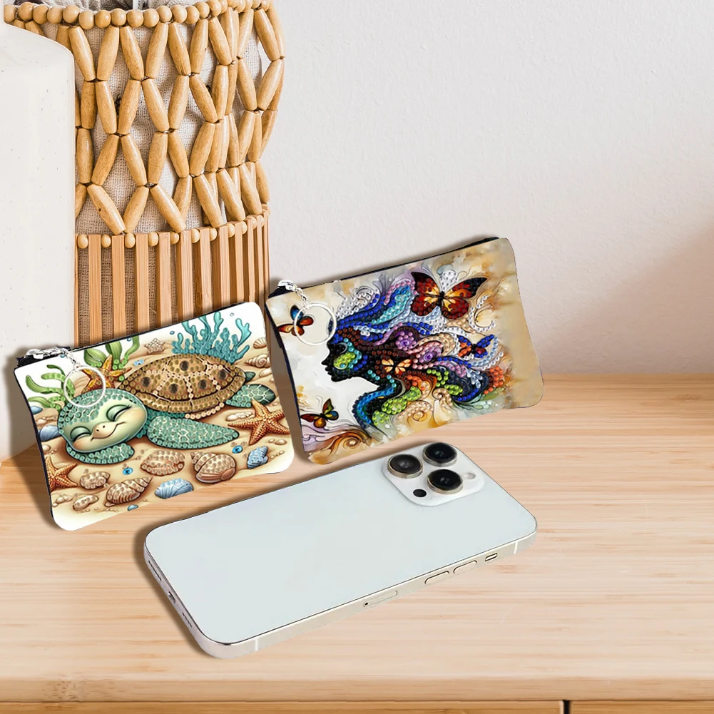 

Сумка-кошелек для монет с алмазной вышивкой DIY, креативная, с крупными стразами, большая вместимость, 5D алмазная вышивка, для повседневного использования и путешествий