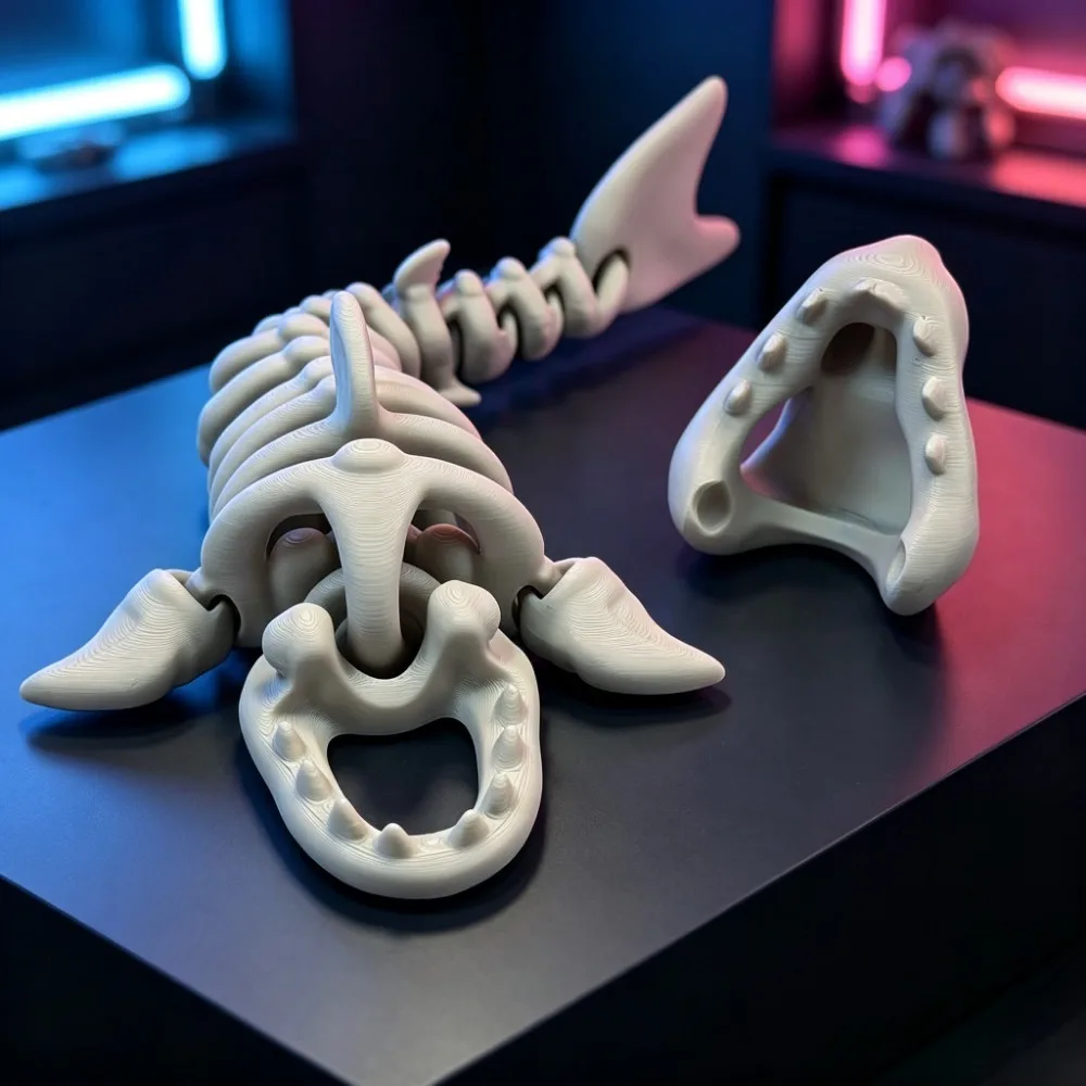 3D Printed Full Body Joints Movable Shark Shape Decompression Toy Free Swing Shark Desktop Decoration Keychain Pendant