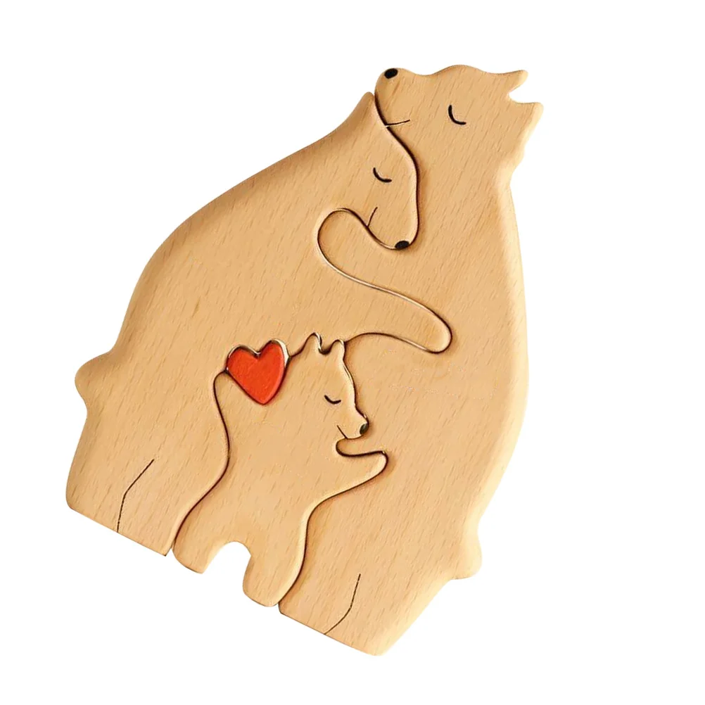 3pcs Patung Dekoratif Beruang Kayu Ibu dan Bayi untuk Meja Dekorasi Rumah, Kerajinan Hewan, Ornamen Meja