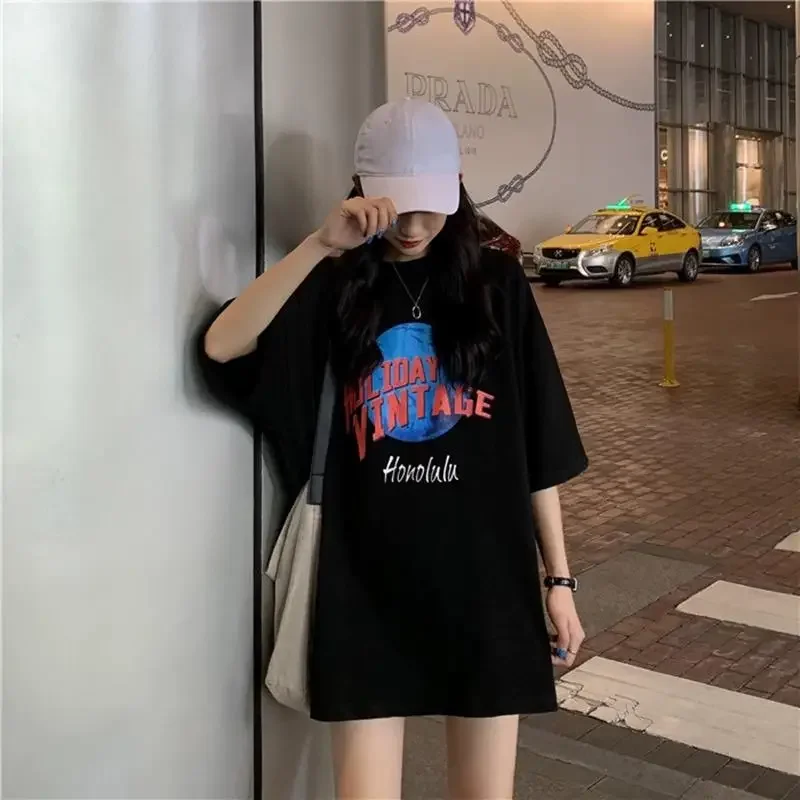 Harajuku Oversized Graphic Women Tees Summer Casual Y2k T-shirt Pure Cotton Letter Print T Shirt Hipster Tops Hip Hop Streetwear