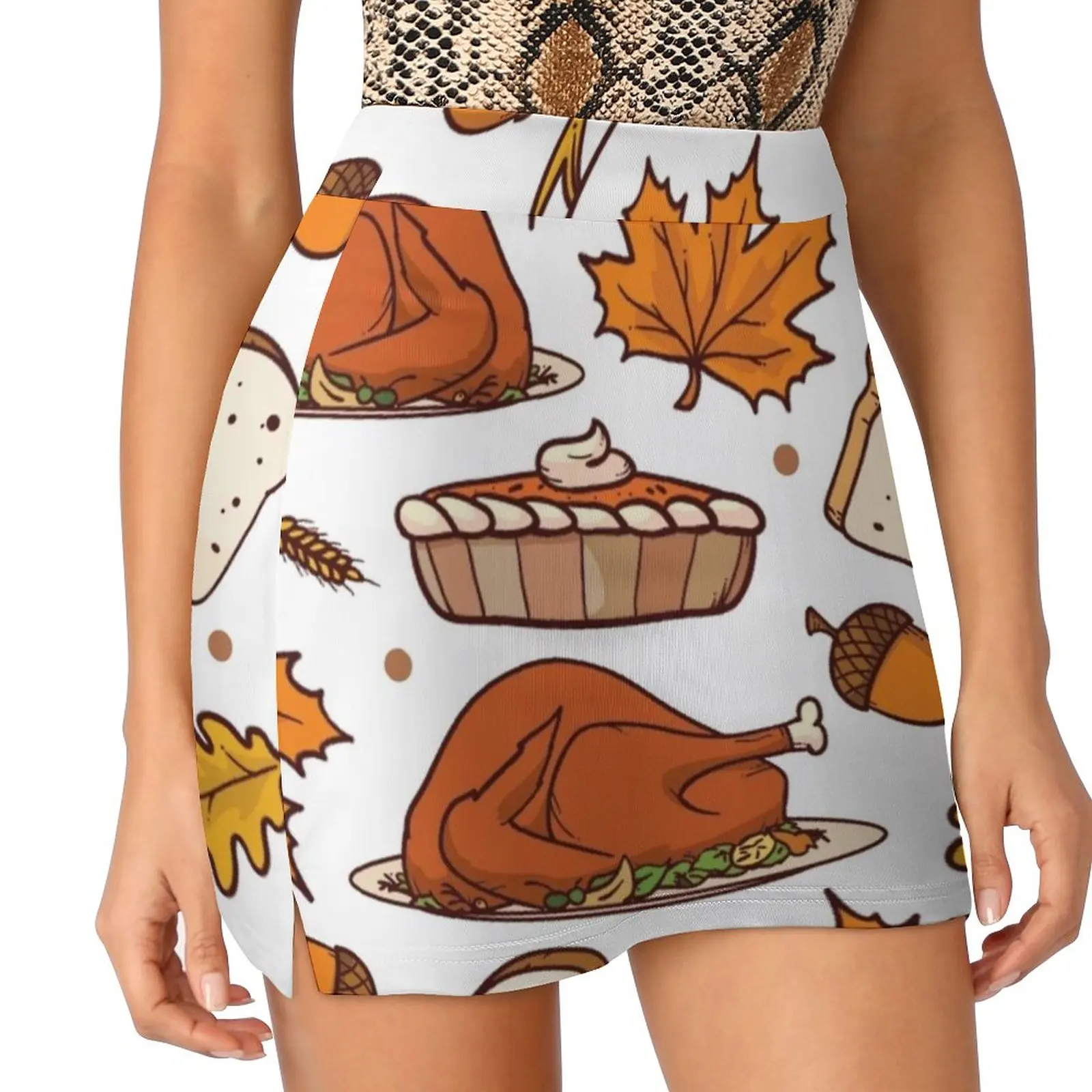 Thanksgiving Women's skirt Sport Skort Skirt With Pocket Fashion Korean Style Skirt 4Xl Skirts Thanksgiving Turkey Leaf Bread