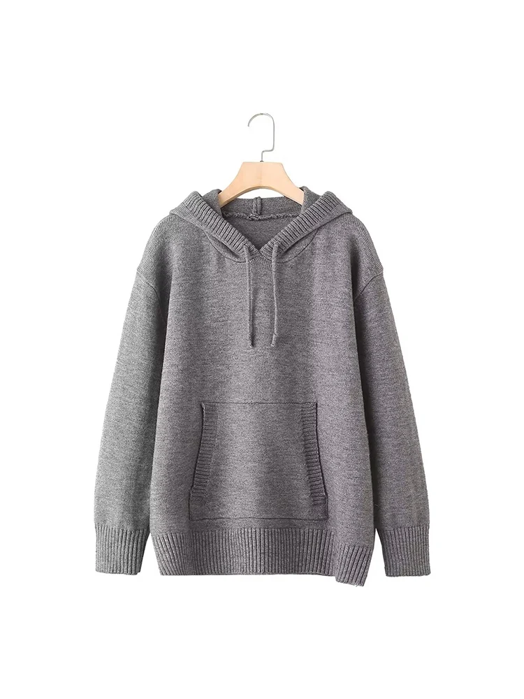 

loose knitted hooded sweater European style new women's fashionable and versatile solid color casual