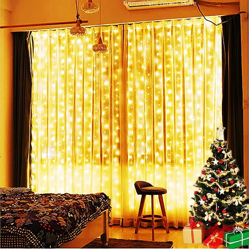 Curtain Garland  Fairy String Lights Festival Christmas Decoration Holiday Lighting   Gift Bedroom 2024  Year Decor Patio decor