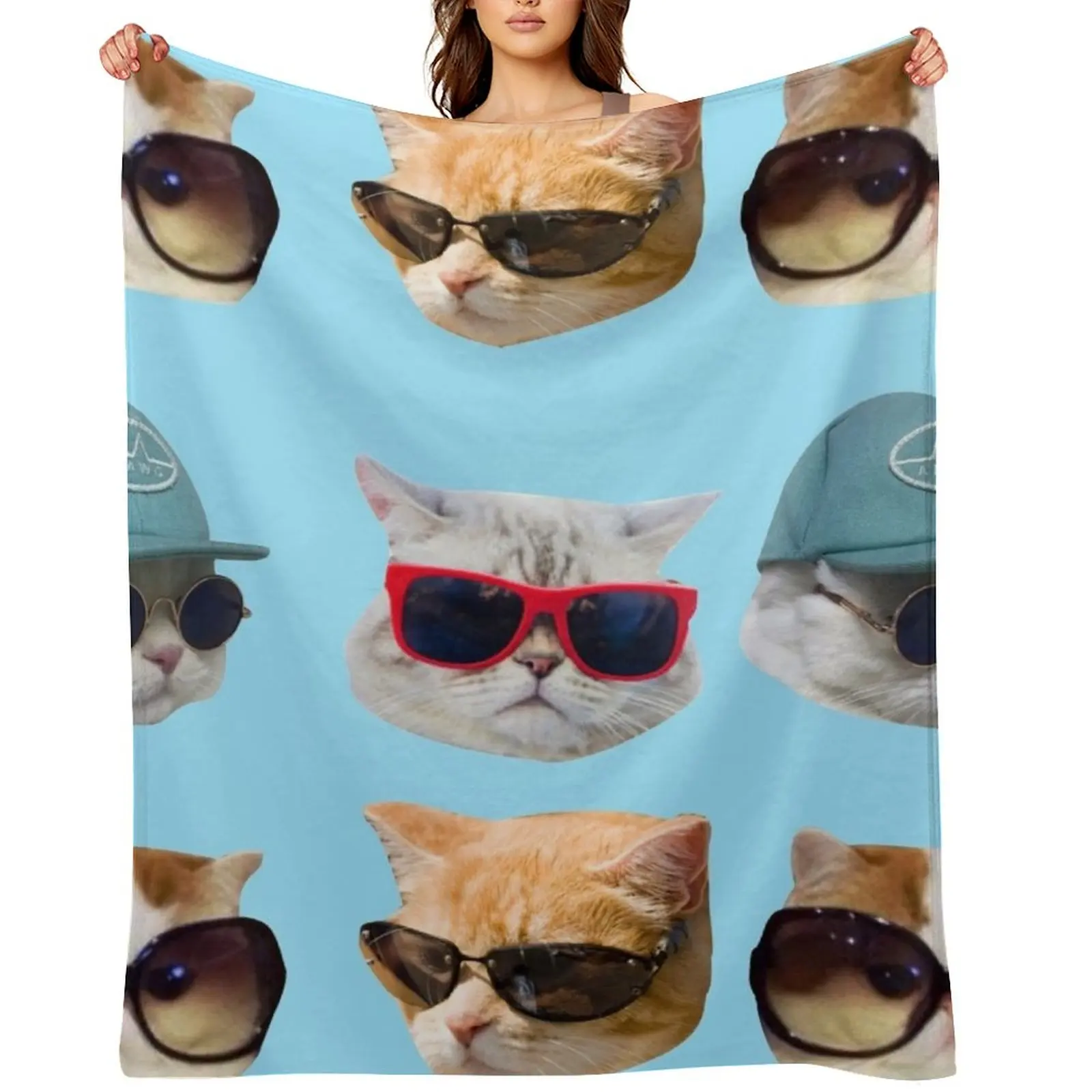 

Cats With Glasses Stickers Pack Throw Blanket Cute Plaid For Sofa Thin blankets and throws Decorative Throw Blankets