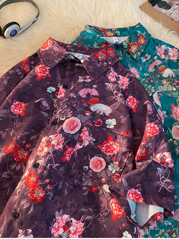 

Hawaii Beach irt Men Summer Thin Ice Silk ort Sve Floral irt High Sensation Haome Top f Sve Inch irt