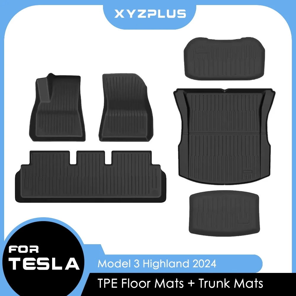 Коврики для ног Tesla Model 3 2024 Highland TPE, водонепроницаемые, износостойкие, коврики для багажа, подушечки для ног, задние коврики для
